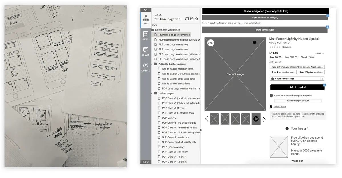 Boots Shopping Pages: Wireframing
